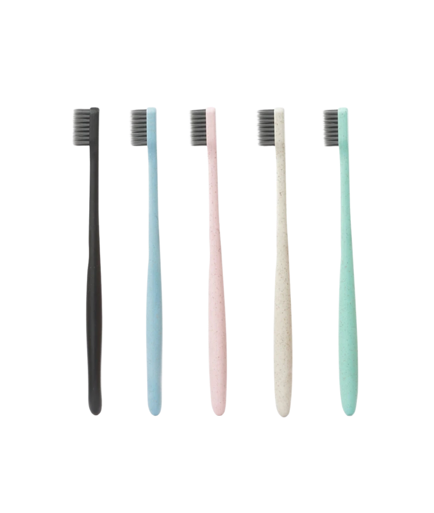 Climasoul wheat straw toothbrush — 5 colours: black, blue, pink, white, mint